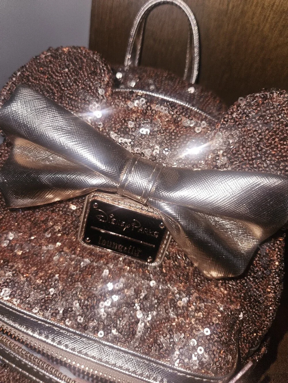 Loungefly Disney Parks Rose Gold Sequin Minnie Ear Mini Backpack